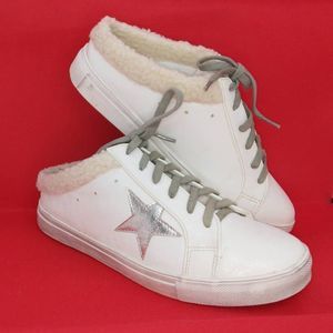 Shu Shop Pinah Women's Pre-owned White/Silver Faux Fur Lined Mules - sz. 7 1/2